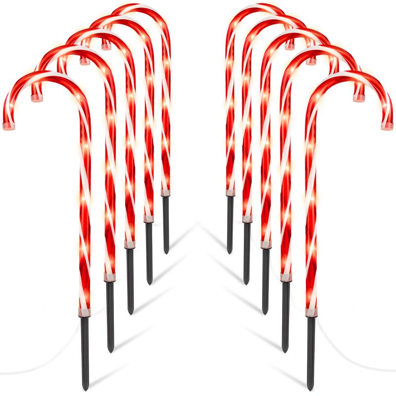 Photo 1 of 24.5" Candy Cane Lights with Stakes, 12 Packs Large Christmas Pathway Lights Outdoor, 8 Light Modes Candy Cane Pathway Markers Christmas Decorations for Yard Patio Garden Walkway Sidewalks