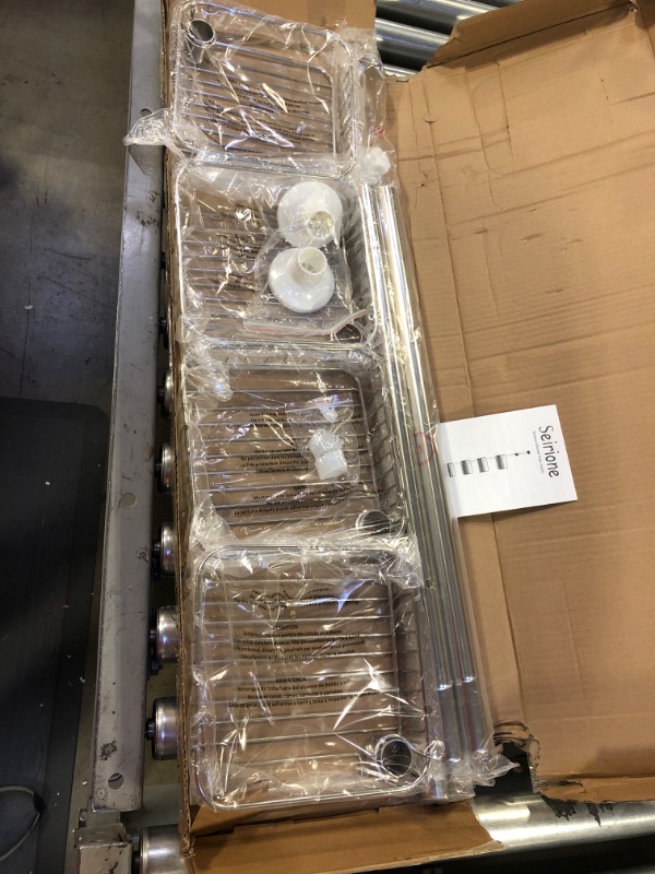 Photo 1 of SEIRIONE Rustproof Shower Corner Caddy Organizer for Bathroom, Freestanding Tension Pole with 4 Baskets, for Bathtub Shampoo Storage, 56 to 114 Inch Height Stainless