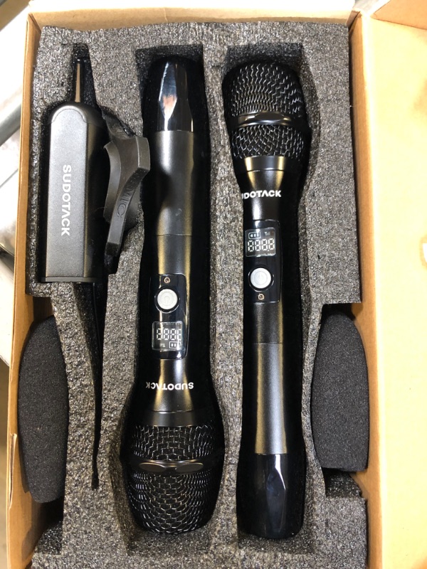Photo 1 of SUDOTACK Wireless Microphone, [Clear Sound][Plug & Play] Metal UHF Dual Cordless Handheld Dynamic Mic with Rechargeable Receiver,1/4'' Output, for Karaoke Singing, DJ, Party, Church, 200ft(SWP-A20) Black