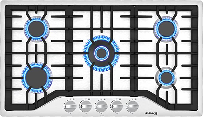 Photo 1 of 36 Inch Gas Cooktop, GASLAND Chef Built-in Gas Stovetop, Cord Plug, 5 Italy Sabaf Burner, 41,300 BTU NG/LPG Convertible, Auto Electric Ignition, Thermocouple Protection
