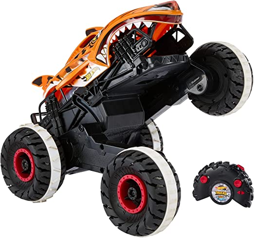 Photo 1 of Hot Wheels Rc Monster Trucks Unstoppable Tiger Shark in 1:15 Scale, Remote-Control Toy Truck with Terrain Action Tires
