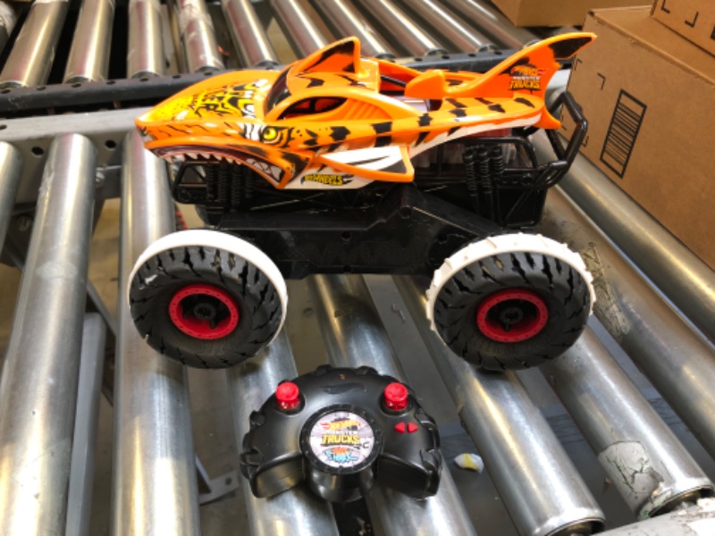 Photo 2 of Hot Wheels Rc Monster Trucks Unstoppable Tiger Shark in 1:15 Scale, Remote-Control Toy Truck with Terrain Action Tires
