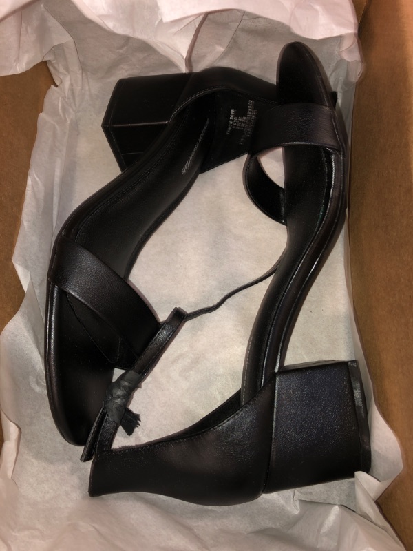 Photo 1 of Amazon Essentials Women's Two Strap Heeled Sandal 9.5 Black, Faux Leather