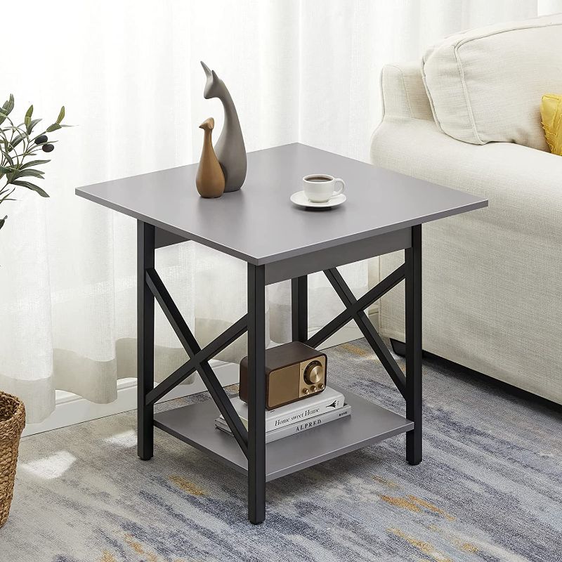 Photo 1 of 2 COUNT GreenForest End Table Large 24 inch Farmhouse Industrial Design Side Table Nightstand with Storage Shelf for Living Room, Easy Assembly, Grey
