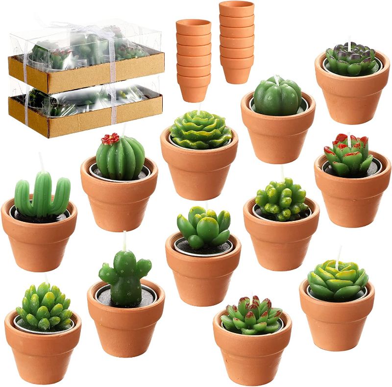 Photo 1 of 12 Pieces Succulent Candles Novelty Handmade Cactus Tealight Candle Delicate Stylish Plant Candle Mini Cactus Candles for Party Favors Baby Shower Decorations Wedding Gifts Birthday (Cute Style)