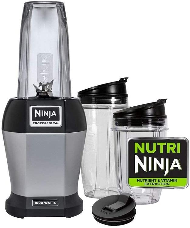 Photo 1 of Ninja BL455_30 Nutri Professional Personal Blender Bonus Set with 3-Sip & Seal Single Serves(12, 18, and 24 oz. Cups) & 75-Recipe Cookbook, Stainless Steel/Black
