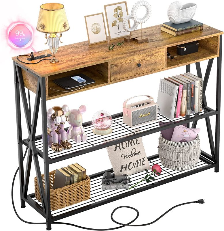 Photo 1 of armocity Console Table with Outlets, Entryway Table for Entry, 47 Inch Sofa Table with Drawers, Long Hallway Table, Industrial Behind Couch Table for Entryway, Sofa Couch, Entrance, Hallway, Rustic
