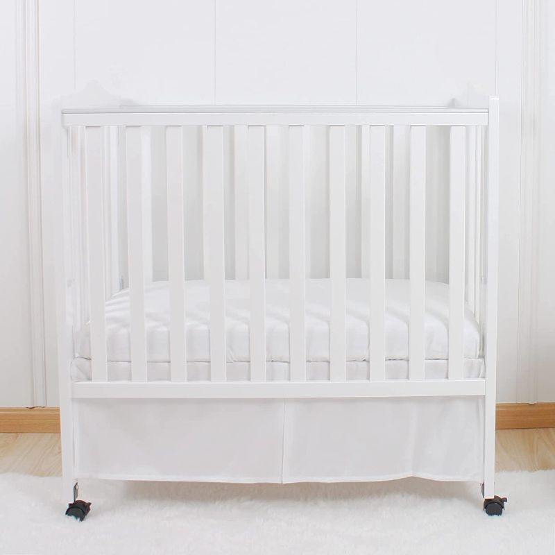 Photo 1 of CaSaJa Mini Crib Skirt Pleated, Silk-Looking Soft Microfiber Baby Bed Skirt with Durable Platform for Mini and Portable Cribs 24" X 38", 12" Generous Drop Dust Ruffle, Machine Washable, White Color
