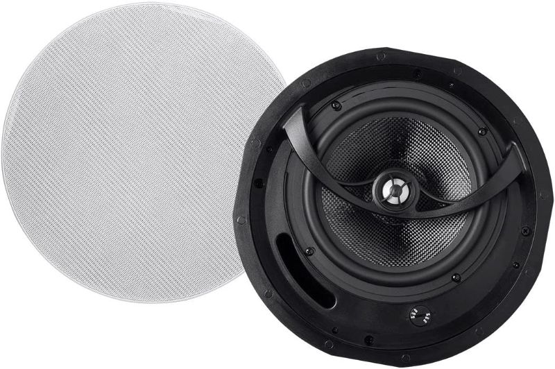 Photo 1 of Monoprice Alpha 2-Way Ceiling Speakers - 6.5 Inch (Pair) Carbon Fiber, Paintable Magnetic Grille, Louder with Less Power, Non Angled, 8 Inch
