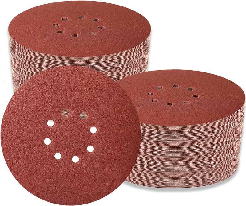 Photo 1 of 9 Inch Sanding Disc Hoop and Loop Sanding Disc Self Stick 9 Hole Sandpaper Discs Assorted 60/80/120/150/180/240 Grit for Drywall Sander