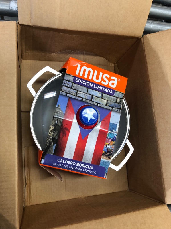 Photo 2 of IMUSA USA LIMITED EDITION Puerto Rico"Boricua" themed Caldero 3.7Qt with Glass Lid & Unique Knob,Silver,GAU-80139