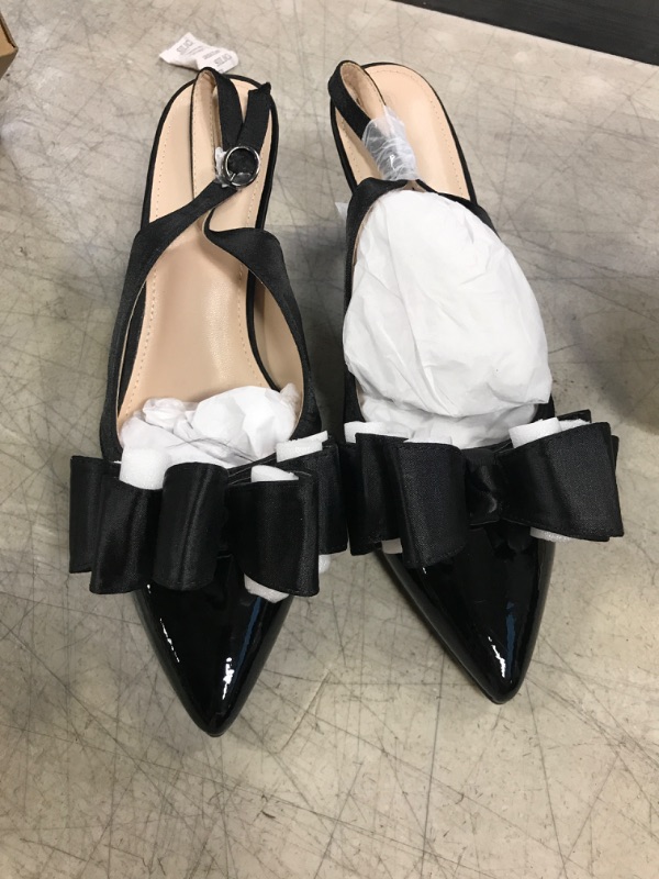 Photo 1 of Coutgo Womens Bow Knot Pointed Toe Pumps Slingback Kitten Heel Sandals Patchwork Slip On Shoes - Black - Sz 8
