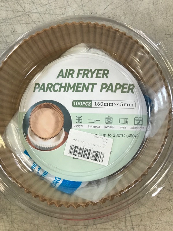 Photo 2 of (6.3in)100 Pcs Round Air Fryer Paper Liners, Non-Stick Air Fryer Disposable Liners with Disposable Gloves, air fryer parchment paper for Baking Roasting Microwave, air fryer basket liner