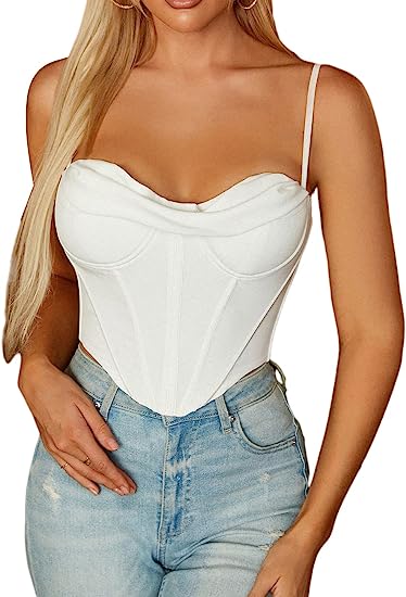 Photo 1 of XinFSh Women's Sexy Corset Top Zip Backless Party Club Night Crop Cami Tops Spaghetti Strap Bustiers
