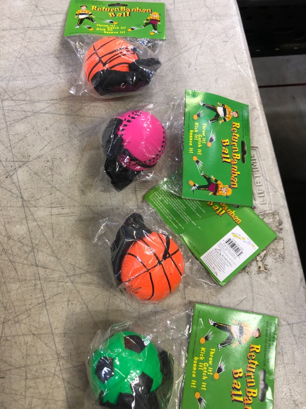 Photo 1 of 4 PACK Wrist Ball Wristband Sports Balls on a String Toy Includes Basketball, Baseball and Football Return Rubber Rebound Ball Toy for Boys Girls Party Favor, Exercise or Play (Assorted Color)
