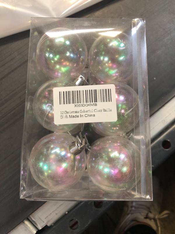 Photo 2 of 12Pcs Christmas Iridescent Ornaments,Neioaas Shatterproof Christmas Rainbow Ball Hanging Filled Ornaments Xmas Tree DIY Wedding Birthday Party Supplies(Clear Rainbow, 50mm