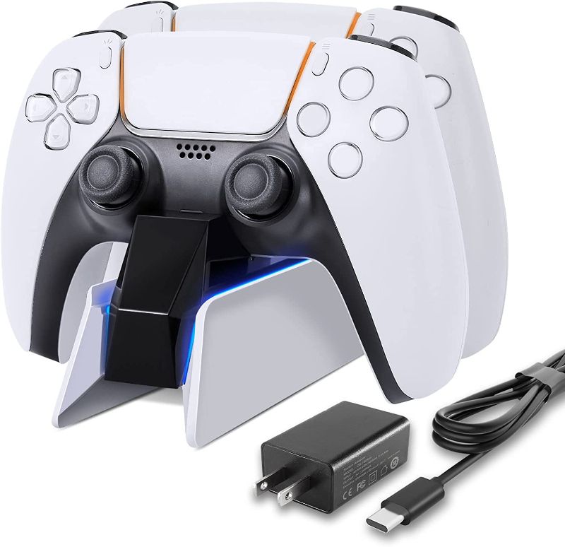 Photo 1 of PS5 Controller Charging Station with Fast Dual Charging Dock PS5 Charger for Playstation 5 Dualsense Wireless Controller Accessories, Blue LED ON/Off Automatically When Charging and Fully Charged
