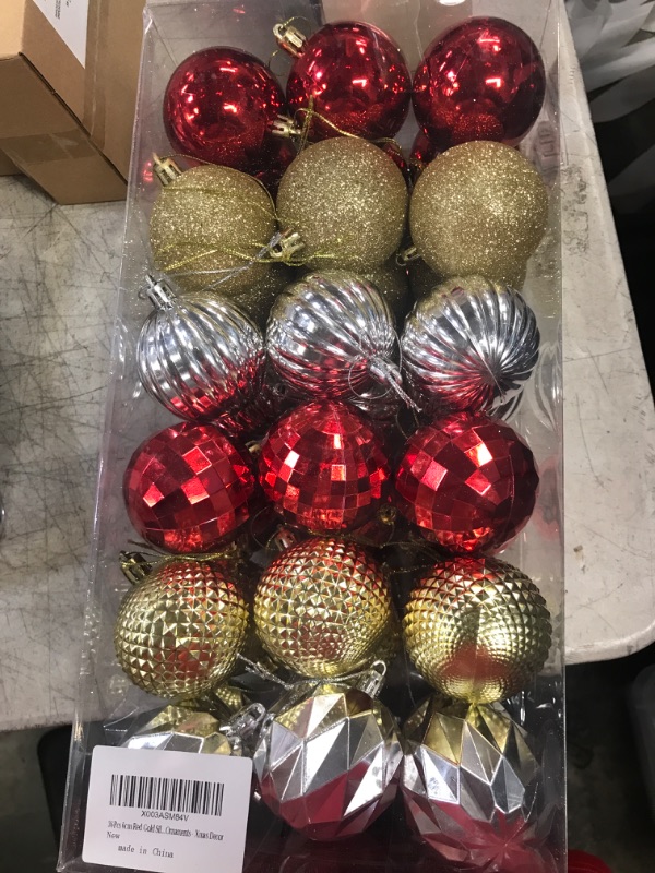 Photo 2 of 36Pcs Christmas Balls Ornaments for Christmas Tree Decorations- 2.36" Red Gold Silver Glitter Shatterproof Plastic Christmas Tree Ball Baubles Ornaments- Xmas Holiday New Year Party Hanging Ornaments