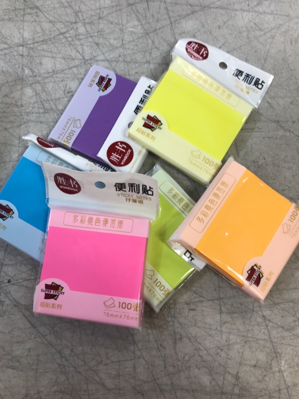 Photo 2 of Sticky Notes, 3x3 Bright Colors Self-Stick Pads, 6Pack, 100 Sheets Per Pack