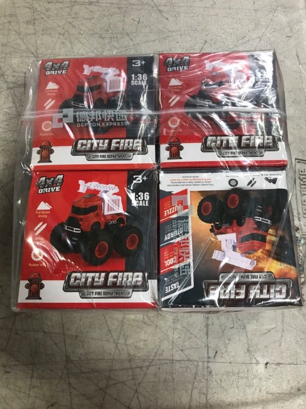 Photo 2 of Fire Truck Car Toys Set, 4 Pack Pull Back Fire Engine Toy Trucks for Kids 3 4 5 6 7 Year Old, Push and Go Friction Powered Vehicles Play Set,Christmas/Birthday Gifts for Boys & Girls,Party Favors(Red)