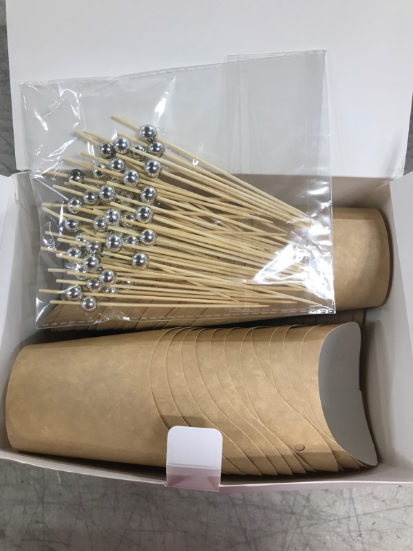 Photo 1 of 50 Pcs + 50 Picks Kraft French Fries Holders 14oz Charcuterie Cups Disposable Take-out Party Waffle Paper Popcorn Boxes Brown Paper Appetizer Cups 14oz50pcs+50bamboo