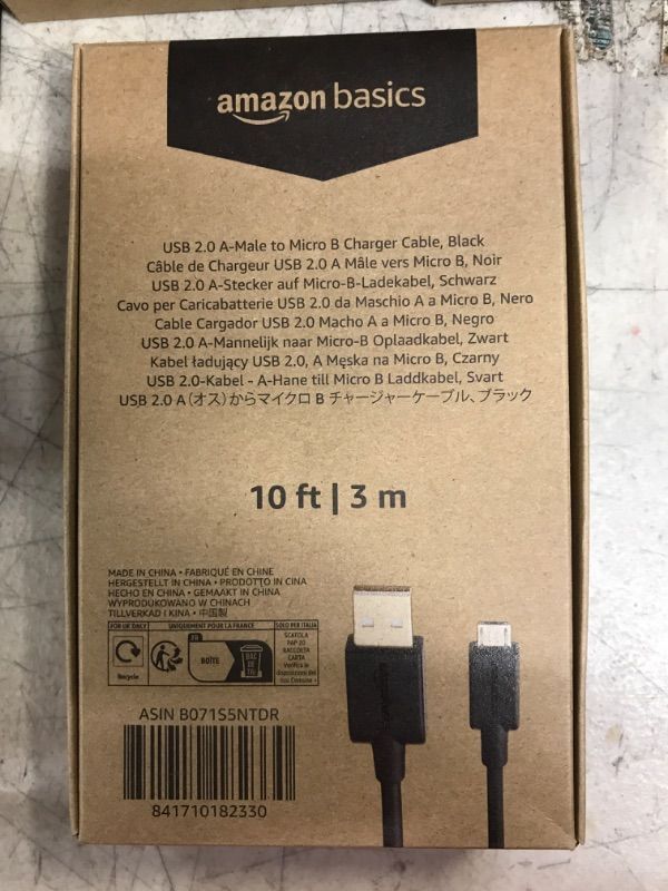 Photo 1 of Amazon Basics USB 2.0 A-Male to Micro B Cable, 10 feet, Black