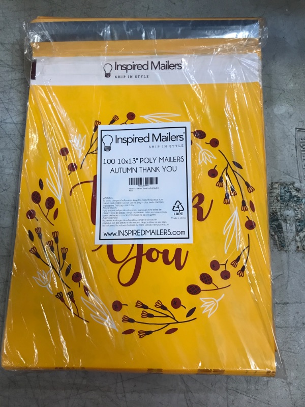 Photo 2 of Inspired Mailers - Poly Mailers 10x13 - 100 Pack - Autumn Thank You Poly Mailers - Shipping Bags for Clothing - Fall Shipping Envelopes - Package Bags - Mailers Poly Bags 10x13 10x13" - 100 Pack Autumn Thank You Yellow
