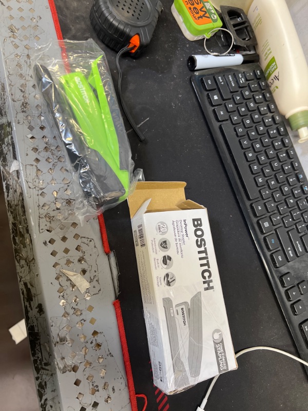 Photo 1 of Bostitch Office InPower Spring-Powered Desktop Stapler, 20 Sheet Capacity, One Finger Stapling, Includes 210 Staples, Jam Free, Opens for Tacking, Green