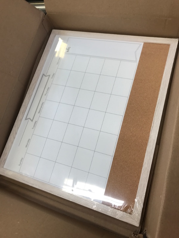 Photo 2 of TORASO Whiteboard Calendar, Magnetic Surface Combination Dry Erase White Board & Bulletin Board, White Wood Framed/Calendar/Cork Combo Board, 18" x 22"(ZHYL-WH-4555) White 18“×22”