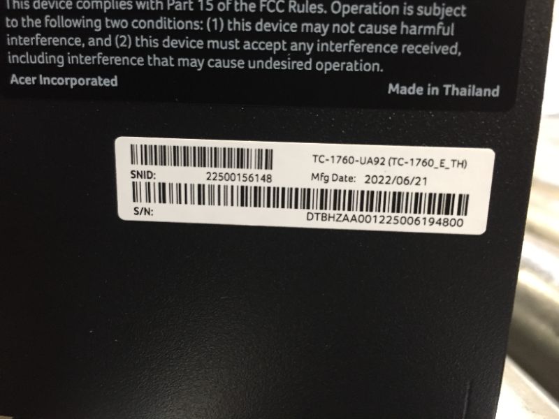 Photo 4 of Parts only Acer Aspire TC-1760-UA92 Desktop tower only - did not power on when tested for funcitonality.