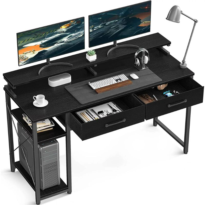Photo 1 of ODK Computer Desk 47" Table: Office Desk with Drawers & Wood Storage Shelves, Home Work Writing Desk & Large Space Monitor Stand, Black
