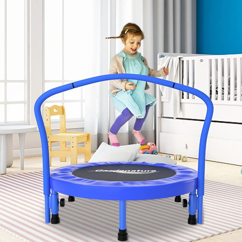 Photo 1 of Gardenature 36'' Toddler Trampoline with Handle for Kids, Indoor/Garden Jump Safely Super Safety, Toddlers Trampoline with Safety Padded Cover
