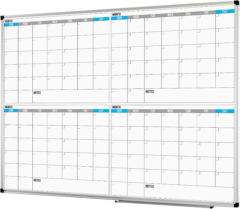 Photo 1 of XBoard Magnetic Calendar Whiteboard 48" x 36" - 4 Month Calendar Dry Erase Board, White Board + Colorful Calendar Board, Silver Aluminium Framed Monthly Planning Board
