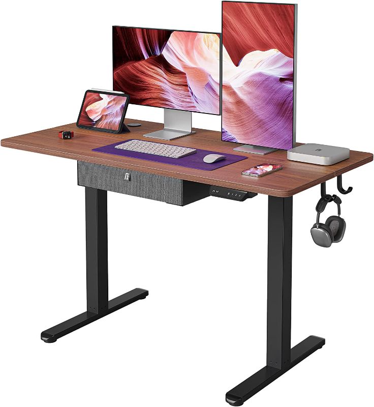 Photo 1 of FEZIBO 48 x 24 Inches Standing Desk with Drawer, Adjustable Height Electric Stand up Desk, Sit Stand Home Office Desk, Ergonomic Workstation Grey Steel Frame/Expresso Tabletop
