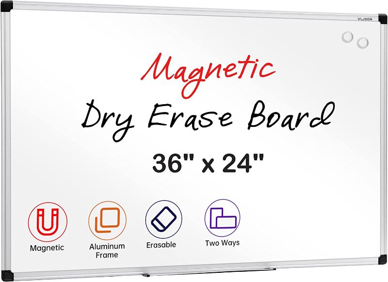 Photo 1 of VUSIGN Magnetic Dry Erase Board, 36 X 24 Inches, Wall Mounted White Board with Pen Tray, Silver Aluminium Frame
