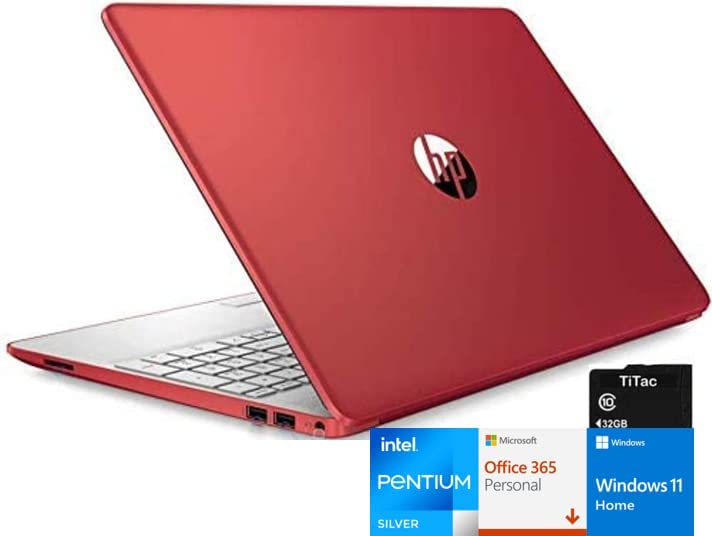 Photo 1 of HP Pavilion 15.6" HD Laptop Computer, Intel Pentium Processor, 8GB RAM, 256GB SSD, Webcam, USB-C, HDMI, Ethernet RJ-45, WiFi, Includes 1-Year Microsoft 365, Windows 11 S, Scarlet Red, TiTac Card
