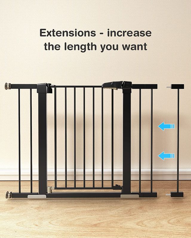 Photo 1 of OTTOLIVES Metal Baby Gate Pet Gate 2.7 Inches Gate Extensions for Stairs & Doorways Baby Gate with a Anti-Collision Slot (Black)
