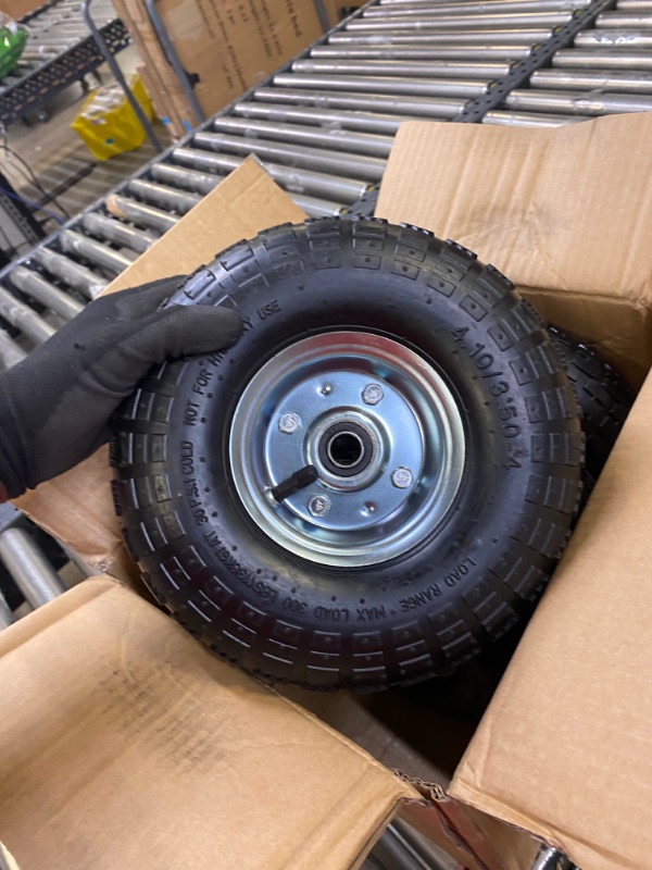 Photo 2 of 4 Pack 4.10/3.50-4" Pneumatic Air Filled Heavy-Duty Wheels/Tires,10" All Purpose Utility Wheels/Tires for Hand Truck/Gorilla Utility Cart/Garden Cart,5/8" Center Bearing,2.25" Offset Hub…