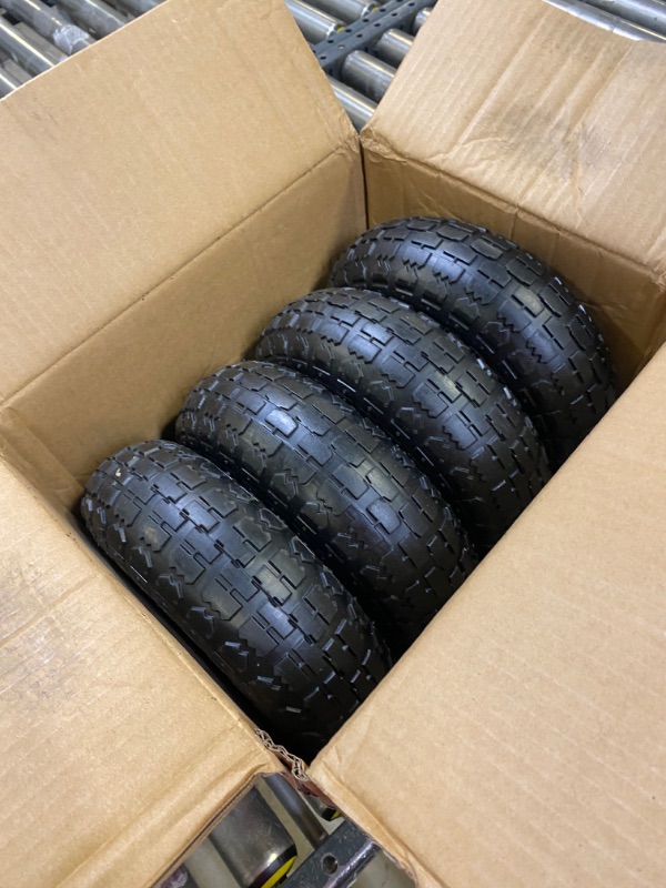Photo 3 of 4 Pack 4.10/3.50-4" Pneumatic Air Filled Heavy-Duty Wheels/Tires,10" All Purpose Utility Wheels/Tires for Hand Truck/Gorilla Utility Cart/Garden Cart,5/8" Center Bearing,2.25" Offset Hub…