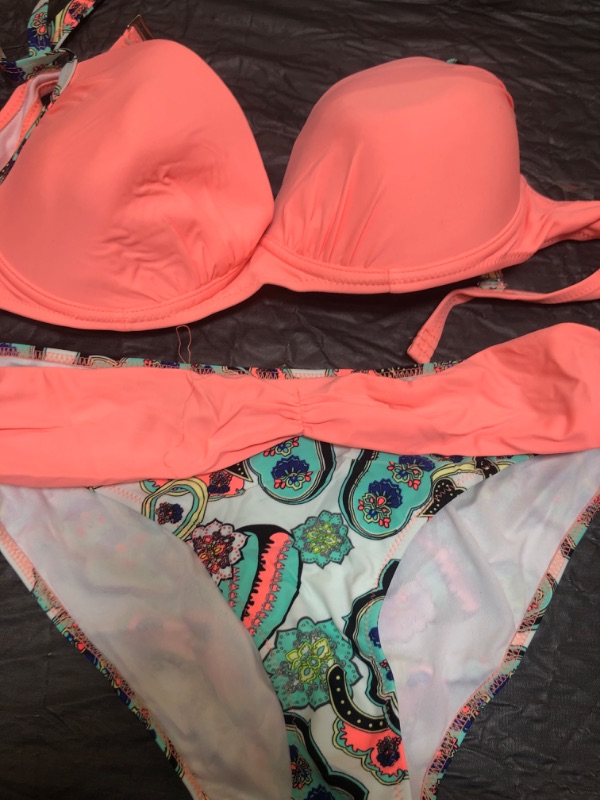 Photo 2 of Actloe Women Color Block Bikini Swimsuit Two Pieces Swimwear Push up Bathing Suit X-Large Pink