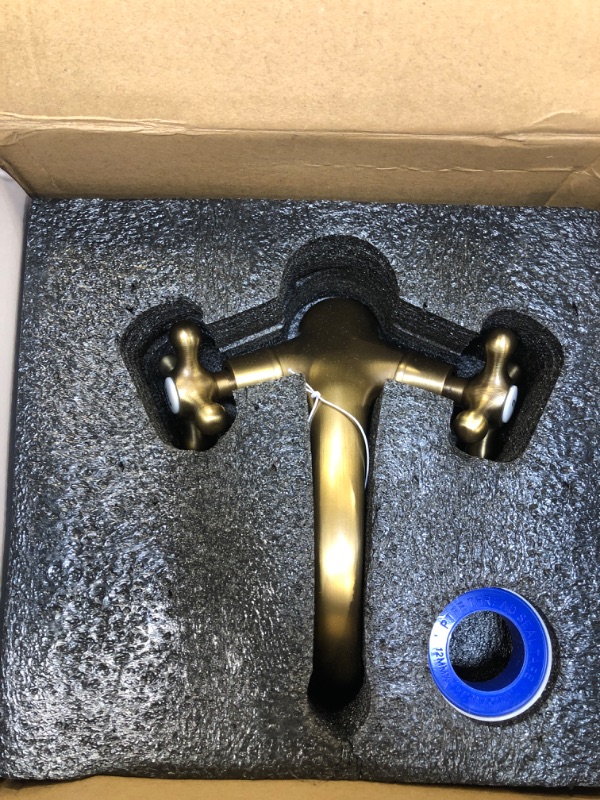 Photo 4 of Aolemi Bathroom Sink Faucet Antique Brass Single Hole Cold and Hot Double Handle Cross Knobs Vanity Vessel Sink Basin Mixer Tap with Pop Up Drain with Overflow Single Hole-with Pop Up Drain Antique Brass