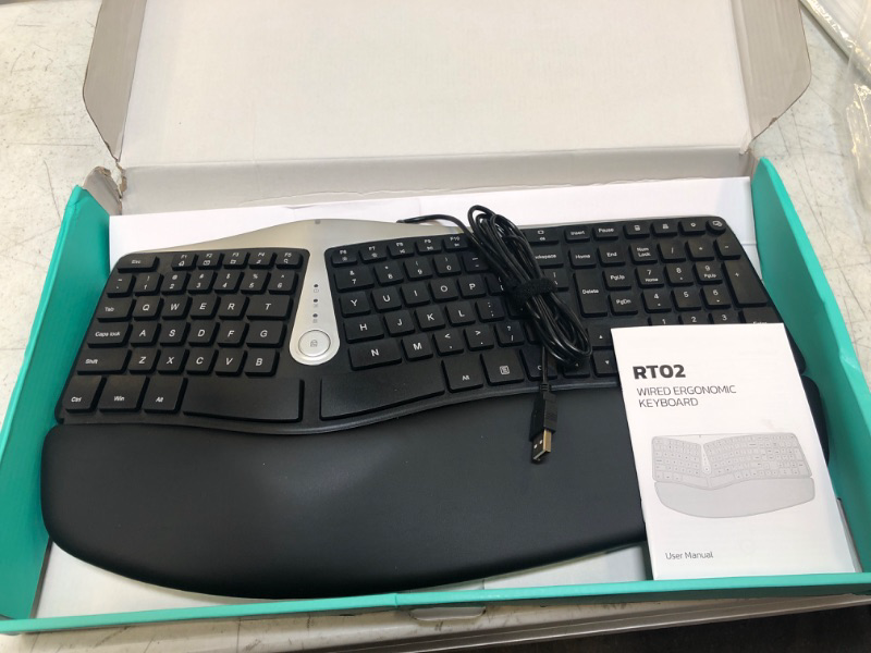 Photo 2 of Nulea Ergonomic Keyboard, Wired Split Keyboard with Pillowed Wrist and Palm Support, Featuring Dual USB Ports, Natural Typing Keyboard for Carpal Tunnel, Compatible with Windows/Mac
