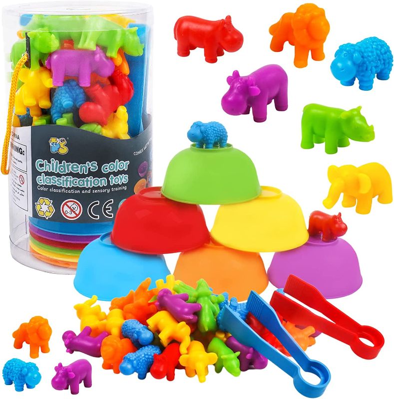 Photo 1 of Counting Animals Toys Matching Game for Kids with Sorting Bowls Preschool Learning Educational Activities Toys Color Classification and Sensory Game Set Toddler Montessori Toys for 3 4 5 Years Old
