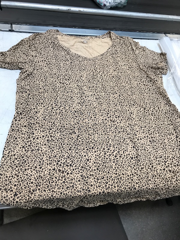 Photo 2 of Amazon Essentials Women's Relaxed-Fit Short-Sleeve V-Neck Tunic (Available in Plus Size), Multipacks Rayon Blend Leopard SIZE LARGE