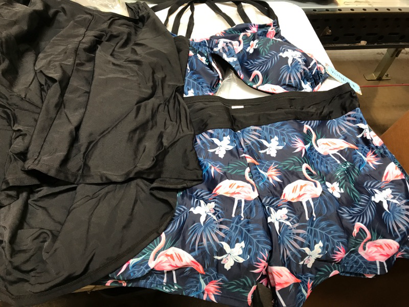 Photo 2 of Yonique Tankini Swimsuits for Women 3 Piece Bathing Suits Swim Tank Top with Boy Shorts and Bra Modest Swimwear Black Flamingo SIZE 18 Plus