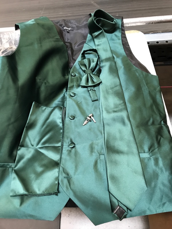 Photo 2 of Alizeal Mens Classic 5 Pcs Solid Color Satin Suit Vest Set 187-dark Green SIZE Medium