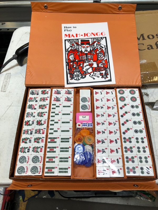 Photo 2 of American Mahjong Game Set 166 White Engraved Tiles for Western Mah Jong, Mahjongg, Mah-Jongg Play with Traveler Size Carrying Case, Dices, Chips, Manual,Win indicator. / Racks and Pushers not incldued