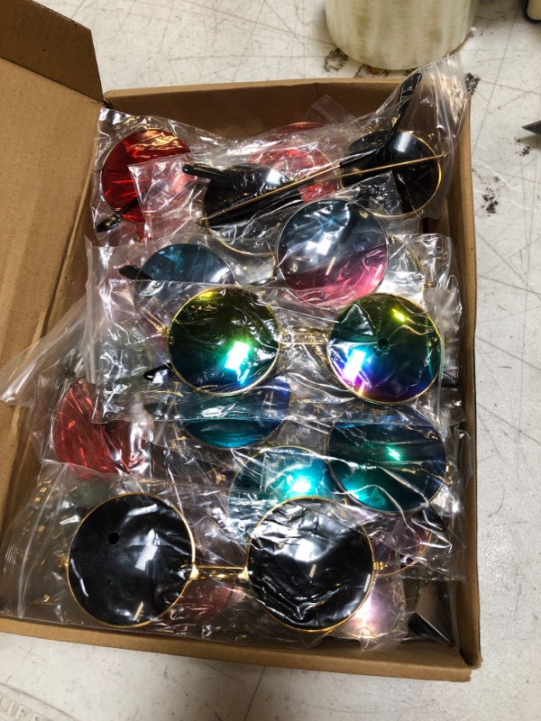 Photo 2 of 28 Pairs Round Hippie Sunglasses Colored Disco Glasses 70s Outfits Groovy Party Decorations Sunglasses for Women Men