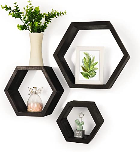 Photo 1 of  Hexagon Floating Shelves,Geometric Figure Wall Shelf for Living, Room,Kitchen,Bedroom, Bathroom, Wall Decoration Honeycomb Floating Shelf(Black)