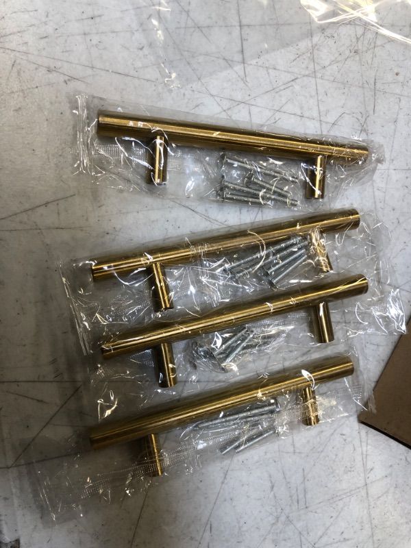 Photo 2 of 4 Pack/Gold Cabinet Pulls, Brushed Brass Cabinet Pulls Cabinet Handles Gold Dresser Drawer Pulls Stainless Steel Kitchen Hardware Gold Pull 3-1/2 Inch Hole Center 3-1/2 inch hole center
